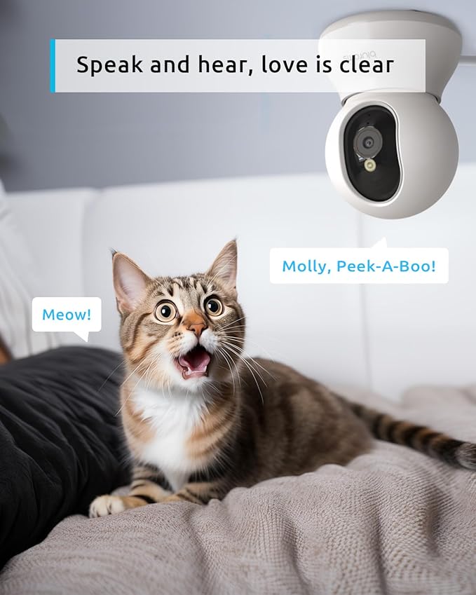 blurams Pet Camera 2K, 360° Dog Camera with Phone App, PTZ Indoor Cameras for Home Security Indoor, 2-Way Audio, Motion Tracking, Color/IR Night Vision, Siren, Cloud&SD(2.4GHz Only)-Mewly Pet