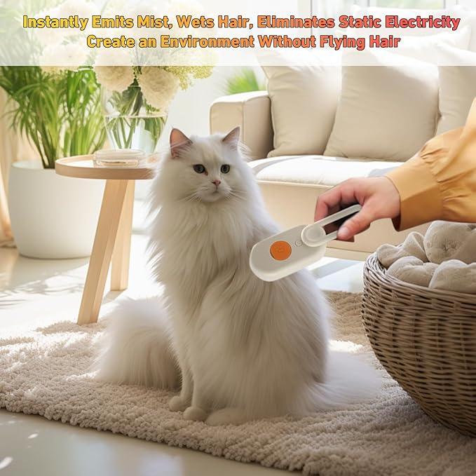 (2PCS) 4 in 1 Cat Steam Brush for Shedding, 2025 New Rechargeable Steam Pet Brush, Massaging and Cleaning Shedding Pets Hair (khaki+white)-Mewly Pet