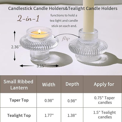 Glass Candlestick Holders -10Pcs Taper Candle Holders Clear Candle Sticks Holder Decor Ribbed Glass Votive Candle Holder for Table Centerpiece Wedding Christmas Dinner Party