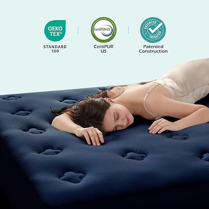 Hansleep RV Short Queen Mattress Topper Viscose Derived from Bamboo, Camping Memory Foam Pillow Top Mattress Topper, Breathable Mattress Pad for Back Pain Relief, 60" x 75", Navy Blue