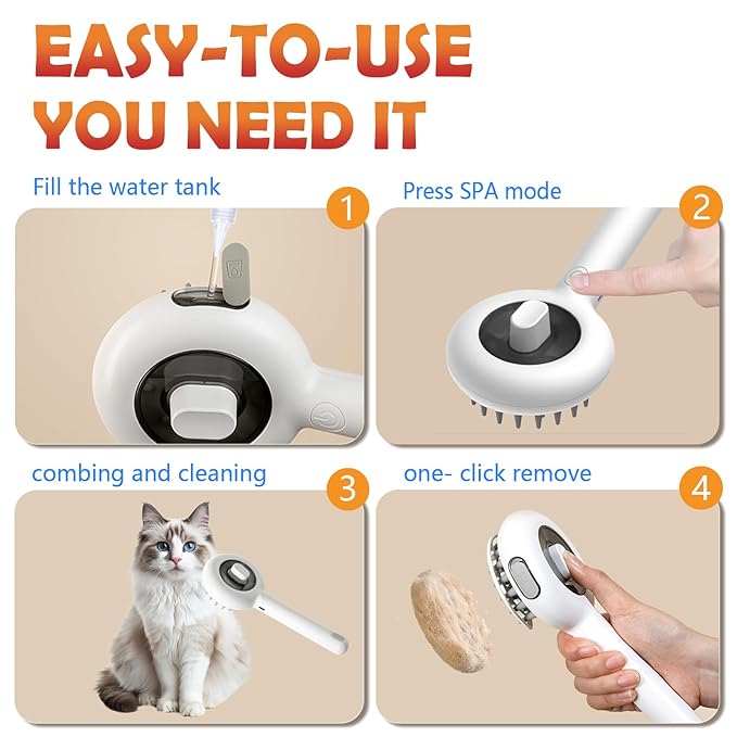 Cat Brushes for Indoor Cat, 6 in 1 Pet Steam Brush for Dog Cats Grooming Kit Supplies Hair Grooming for Long Short Hair Cats Dogs Massage & 2 Water Spray Modes Shedding Brush-Mewly Pet