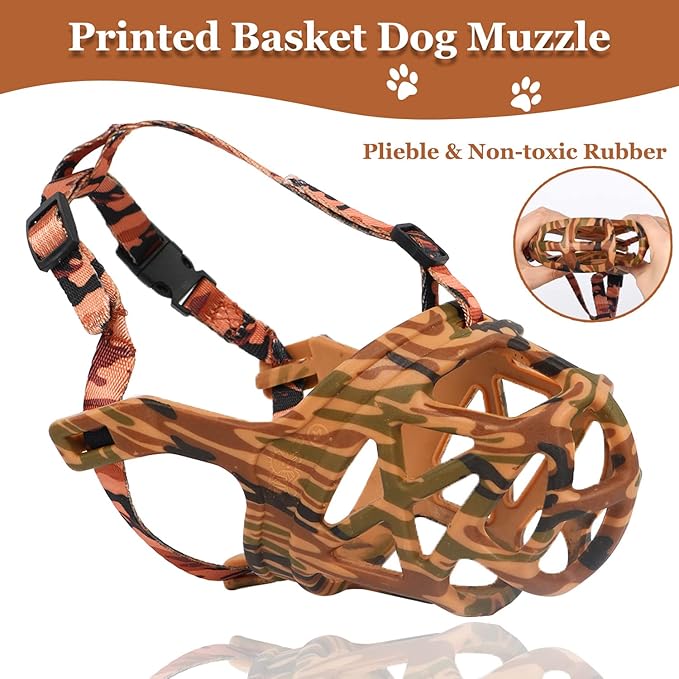 Dog Muzzle, Printed Basket Muzzle for Small Medium Large Dogs Dachshund, Beagle, German Shepherd, Breathable Pet Muzzles to Prevent Biting Chewing Scavenging, Allows Panting and Drinking-Mewly Pet