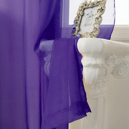 HUTO Purple Sheer Curtains 96 Inches Long for Bedroom Girls Rod Pocket Window Sheer Panels Drapes for Living Room Classroom Set of 2 Panels 52 inches Wide