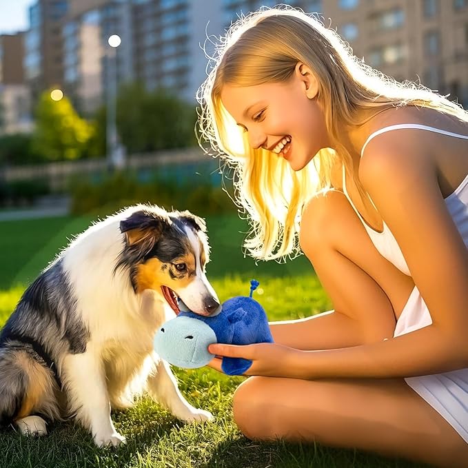 Squeaky Dog Toy Cute Plush Dog Toys Safe Puppy Teething Chewing for Small, Medium, and Large Breed Stuffed Hours of Fun 𝐂𝐮𝐝𝐝𝐥𝐞 𝐁𝐮𝐝𝐝𝐲 𝐟𝐨𝐫 pups-Hippo-Mewly Pet