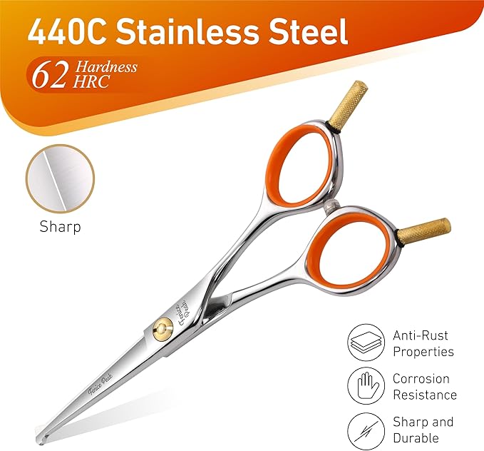 Fenice Peak 6'' Small Straight Scissors Lightweight Dog and Cat Grooming Scissors with Safety Round Tip JP440C Stainless Steel Sharp Blades for Body Facial Nose Ear and Paw Hair Easy Use-Mewly Pet
