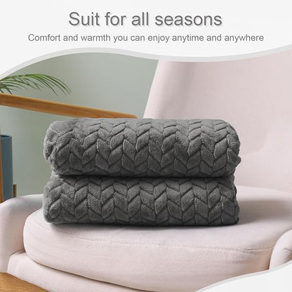 Exclusivo Mezcla Dark Grey Fleece Throw Blanket for Couch and Bed, 50x70 Inches Soft Cozy 3D Decorative Jacquard Flannel Blankets, Lightweight Fuzzy Plush Warm Throws for All Seasons