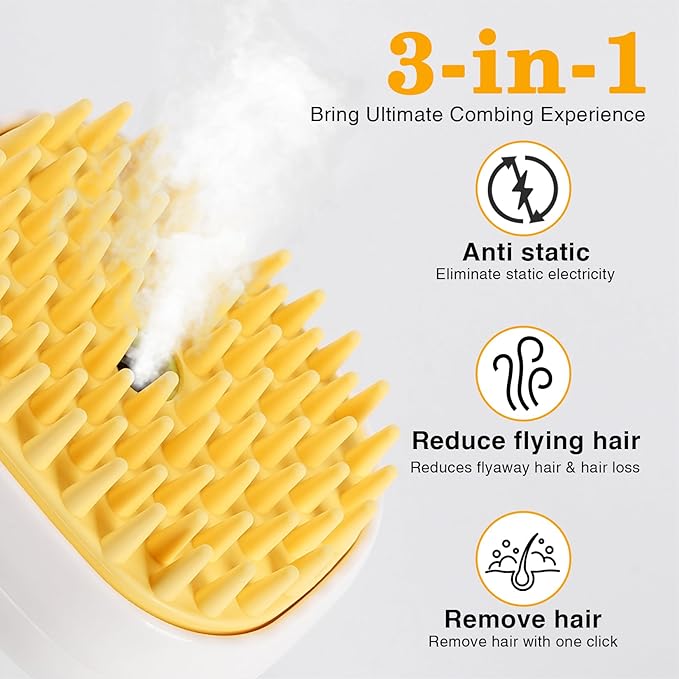 3-in-1 Cat & Dog Steam Brush – USB Rechargeable Spray Grooming Comb with Silicone Teeth – Anti-Static, Shedding Control & Massaging for All Hair Types Long/Short Hair Pets (Green)-Mewly Pet