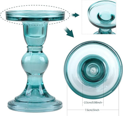 GMWD 3 Pcs Glass Candle Holder Set Clear, Green Candlesticks Holders Pillar Taper Candles Tealight Stand for Wedding Centerpieces Home Decorations Dining Table