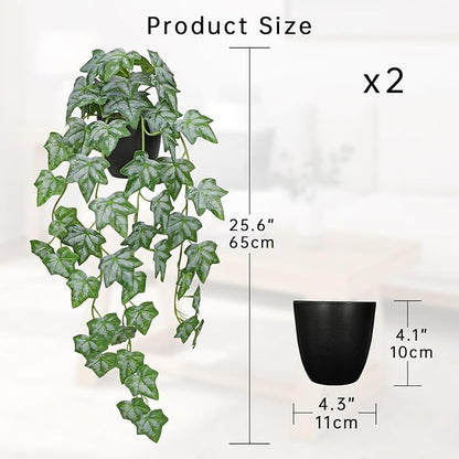 Set of 2 Fake Ivy Plant for Home Decor Indoor Silk Artificial Hanging Plant 25" Fake Ivy Vine Faux Ivy Leaves for House Room Indoor Outdoor Home Shelf Office Desk Plant Decor