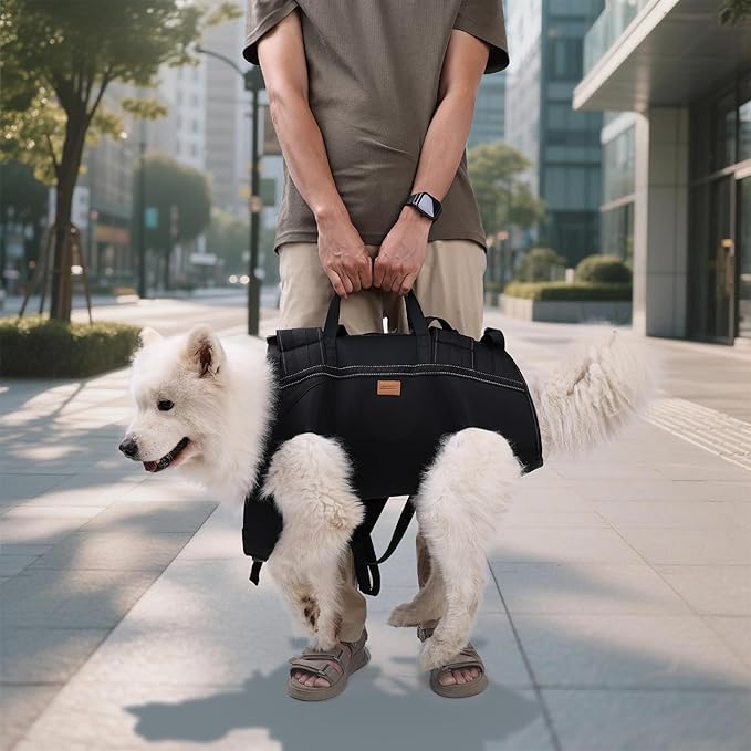 Dog Lift Harness Backpack Carrier for Large Dogs, Full Body Sling with Handle, Dog Harness for Joint Injuries, Arthritis, Ideal for Stairs, Elderly Dogs (Black XX-Large 50-66 LBS)-Mewly Pet