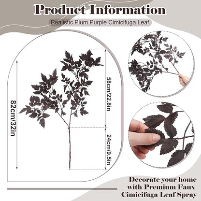Lyrow 6 Pack Artificial Cimicifuga Plant Leaf Spray Faux Plum Faux Fall Spray Silk Plants Cimicifuga Plant Leaf Branch for Home Vase Wedding Garden Farmhouse Table Mantel Decor (32 Inches)