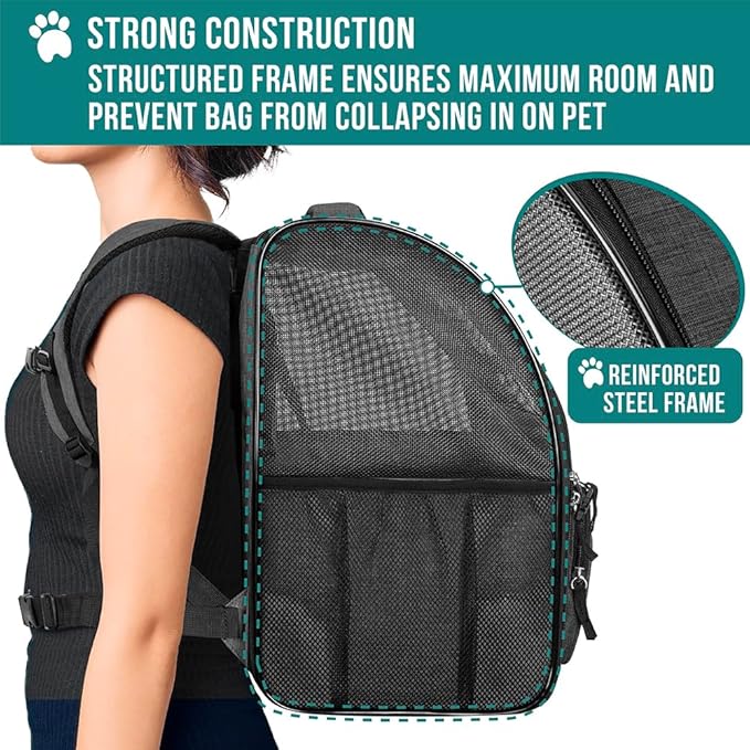 PetAmi Dog Backpack Carrier for Small Large Cat, Pet, Puppy, Ventilated Pet Hiking Backpack Travel Bag, Airline Approved Cat Backpack Carrier, Camping Biking Dog Bag Up to 18lbs Pet, Charcoal-Mewly Pet