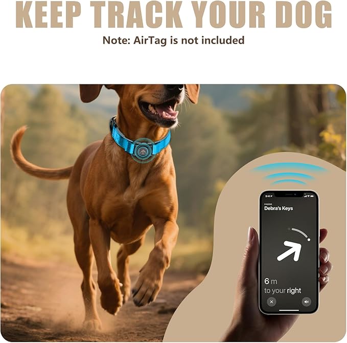 AirTag Dog Collar - Leather Dog Collar with Airtag Holder | IP68 Waterproof AirTag Holder with Metal Buckle, Comfortable GPS Dog Collars Tracker for Medium Large Dogs (Blue, M)-Mewly Pet
