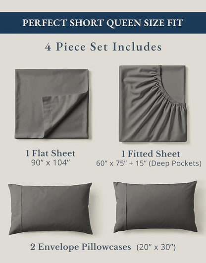 LANE LINEN RV Queen Sheets Set - 100% Organic Cotton Camper Sheet Sets 15" Deep Pocket Fitted (Short Charcoal)