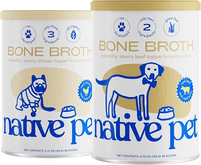 Native Pet, Dogs & Cat Broth Bundle | Chicken & Beef Flavored | Dog Food Topper for Picky Eater | Dog Gravy & Dog Bone Broth Powder-Mewly Pet