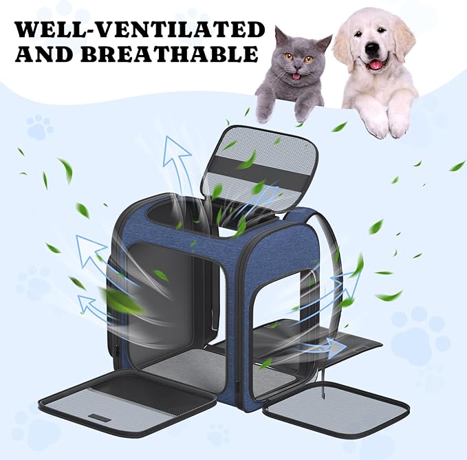 Pawtners Dog Backpack Carrier Dog Carrier with Anti-Scratch Mesh with Great Ventilation, Large Pet Carrier Backpack for Small Dogs & Large Cats, Foldable Designed Pet Backpack Perfect for Travel-Mewly Pet