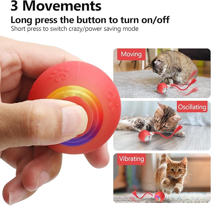 Interactive Cat Toys, Automatic Moving Cat Toys for Bored Indoor Adult Cats, Fast Rolling, Chirping & Motion-Activated Kitty Toys, Fun Gift for Cats with Speedy Tail 2.0, USB Rechargeable,Red-Mewly Pet
