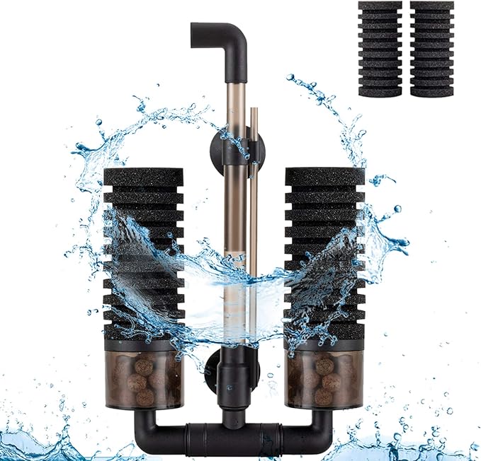 hygger Sponge Filter, Aquarium Filter Double Sponge Replaceable Media with 4 Biochemical Sponges and 1 Bag of Filtered Ceramic Balls Ultra Quiet Filter Fish Tank (S/M)-Mewly Pet