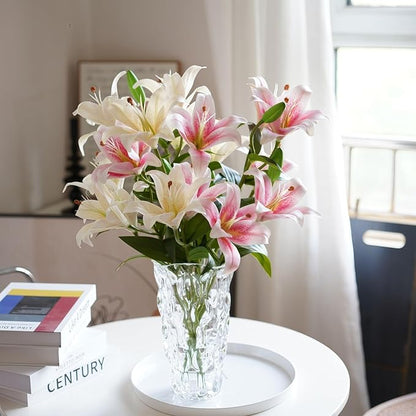 ASTRYAS 18 Heads Artifical Lily Flowers, Pink Artificial Stargazer Lilies with 18 Heads Full Bloom Lily & 6 Buds-Faux Lilies Flowers for Home Hotel Flower Arrangement Party Decor Cemetery（2PCS, Pink