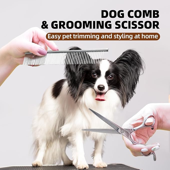 Dog Grooming Brush Set, 7 PCS Self-Cleaning Deshedding Hair Brushes for Short Long Haired Dogs Cats, Includes Scrubber Shower Wash Brush, Dematting Comb, Scissor - Yellow-Mewly Pet