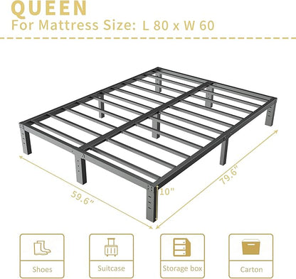 ALDRICH 10 Inch Metal Bed Frame Queen Size - Double Black Basic Steel Slats Platform, Easy Assembly Heavy Duty Noise Free Bedframes, No Box Spring Needed