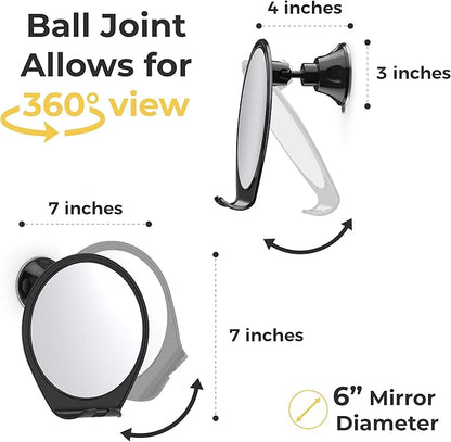 HONEYBULL Fogless Shower Mirror with Suction Mount & Swivel – Anti-Fog Acrylic Bathroom Mirror for Shaving – Built-in Razor Holder, Easy Install, Home Shower Accessory (Black)