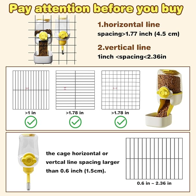 kathson Automatic Rabbit Feeder and Waterer Set, Gravity Pet Food Water Dispenser Bunny Pellet Feeder Small Animal Feeding & Watering Supplies for Guinea Pig Ferret Crate Accessories (Yellow)-Mewly Pet