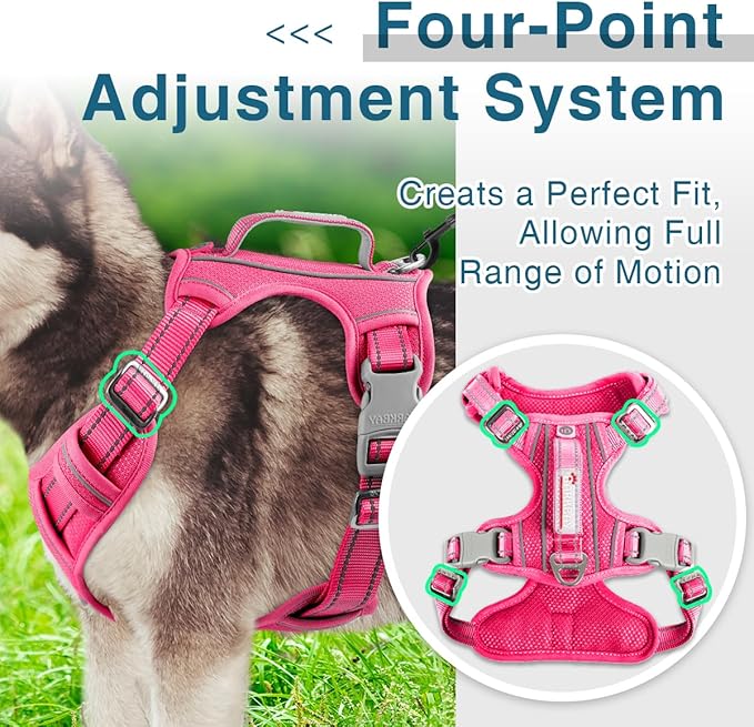 BARKBAY Dog Harness No Pull with ID Tag Pocket - Heavy Duty, Reflective, Easy Control for Large Dogs(Pink,L)-Mewly Pet