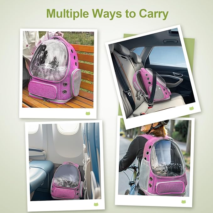 Expandable Cat Backpack,Cat Bubble Backpack Carrier for Carrying Cats, Pets and Small Dogs,Airline-Approved,Designed for Travel, Hiking, Walking,Car （Pink-Mewly Pet