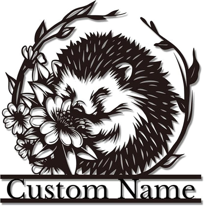 Custom Hedgehog Metal Sign, Personalized Hedgehog Metal Wall Art,Hedgehog Lovers Gift Metal Kid Room Decor,Personalized Hedgehog Lover Name Sign,Kid Nursery Decoration (Hedgehog D)