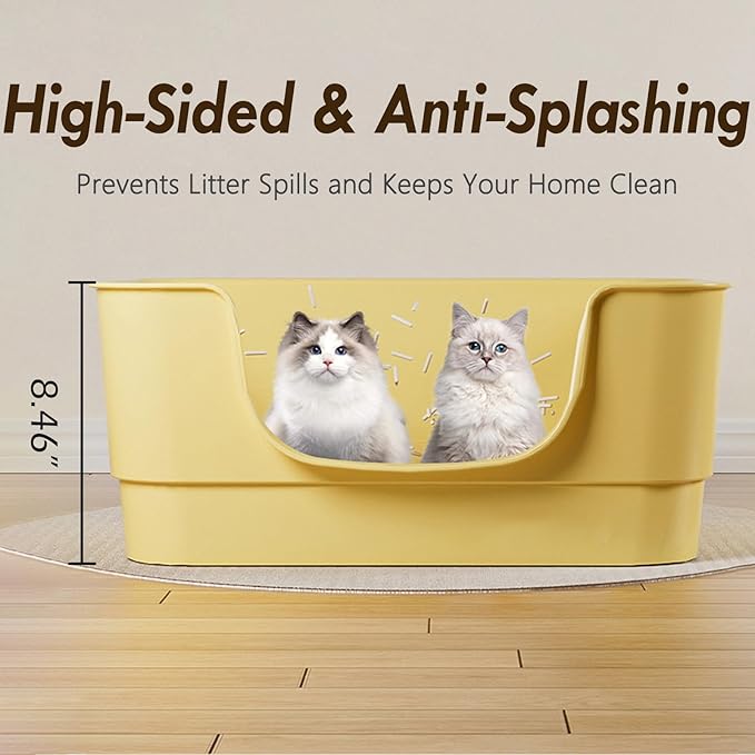 Extra Large Cat Litter Box with High Sides,23.23"×16.34"×8.46",Jumbo Kitty Litter Box with Low Entry,XL Cat Boxes for Indoor Cats,Easy to Clean,Anti-Splashing (Yellow)-Mewly Pet