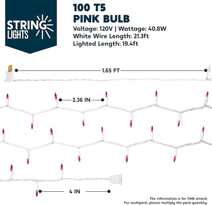 Joiedomi Christmas String Lights Indoor,200(2×100) Mini Pink Light,42.8 FT Lighting Decor for Dorm Classroom Bedroom Holiday Wedding Party Garland Birthday Festival,White Wire
