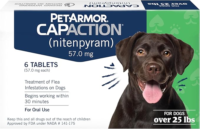 PetArmor CAPACTION (nitenpyram) Oral Flea Treatment for Dogs, Fast Acting Tablets Start Killing Fleas in 30 Minutes, Dogs Over 25 lbs, 6 Doses-Mewly Pet