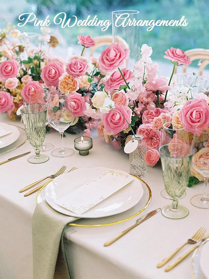 MACTING Artificial Flowers 30PCS Pink Fake Flowers with Stem Real Touch Soft Foam Roses Wedding Bouquet Table Centerpieces Party Bridal Shower Birthday Home Spring Summer Decor