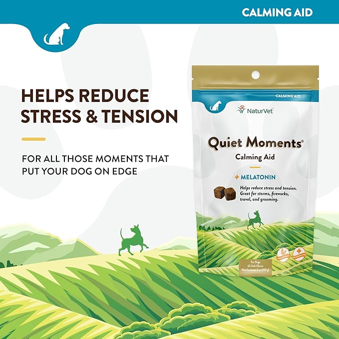 NaturVet Quiet Moments Calming Dog Supplement, Dog Soft Chews with Melatonin to Help Reduce Stress from Storms, The Vet, Fireworks, and Travel, Bacon and Chicken Flavored Pet Supplement, 65 Count-Mewly Pet