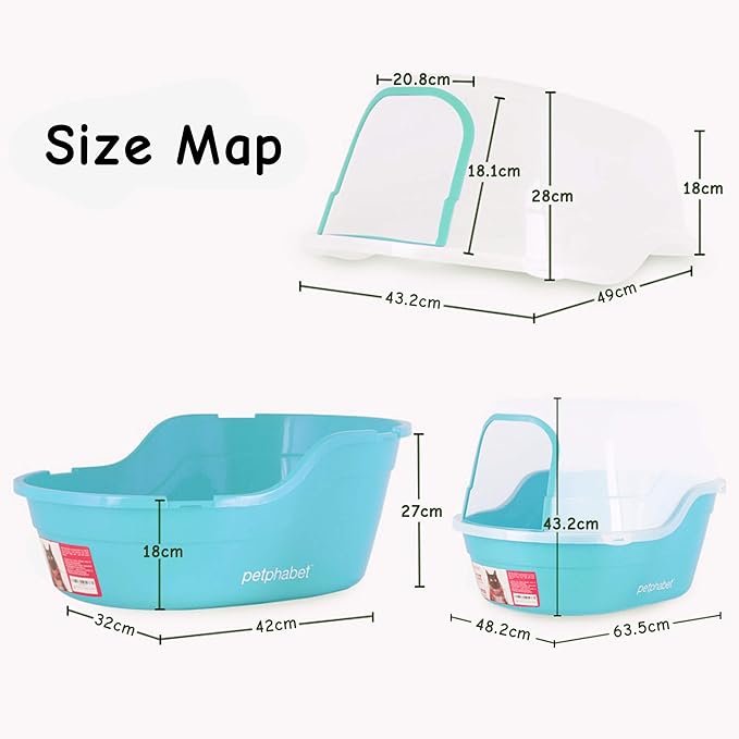 Petphabet Jumbo Hooded Cat Litter Box, Extra Large, Teal-Mewly Pet