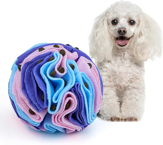 Pet Snuffle Ball, Puzzle Sniffing Interactive Dog Ball for Blind Dogs Training Stress Relief Dog Enrichment Toys Treat Machine Washable (Macarons Color, 10cm)-Mewly Pet