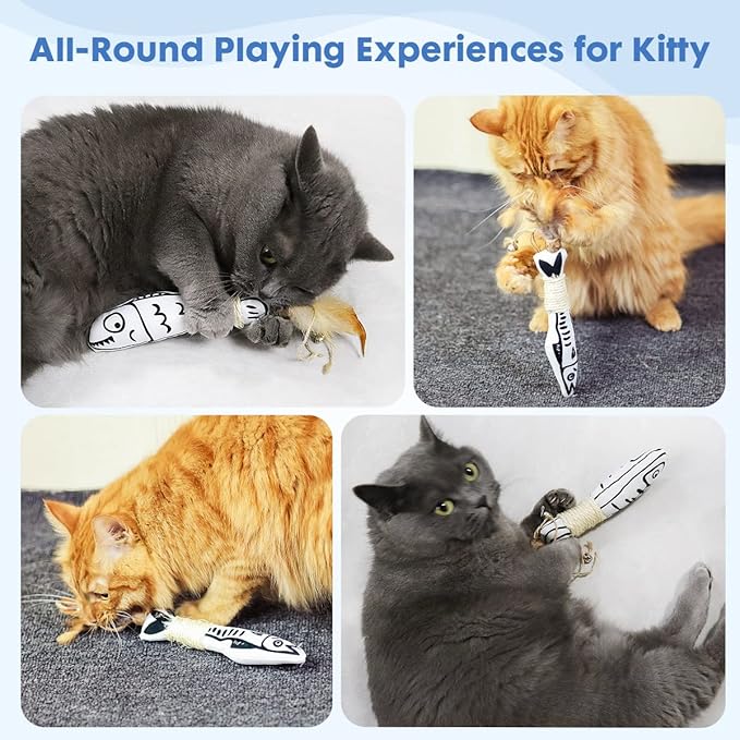 Snowlove 3-Pack Cute Catnip Feather Toys with Silvervine Rope & Bells-Mewly Pet