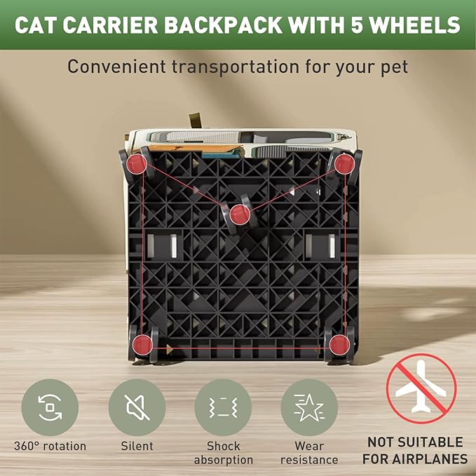 Cat Carrier with Wheels, Soft Rolling Pets Carrier Collapsible on Wheel Pet Handbag Cats Backpack, Dog Carriers up to 25 LBs Removable Cat Bag for Small Dogs Medium Cats Outing(NOT for TSA)-Mewly Pet