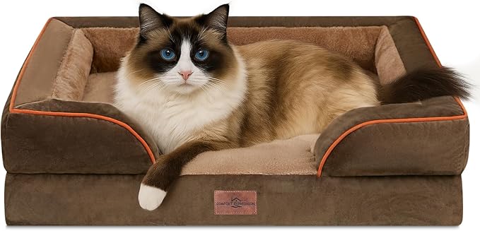 Comfort Expression Small Dog Beds Waterproof Cat Beds Orthopedic Foam Sofa Beds for Small Dogs Comfy Pet Bed with Washable Removable Cover & Non-Slip Bottom(XX-Small,Brown)-Mewly Pet