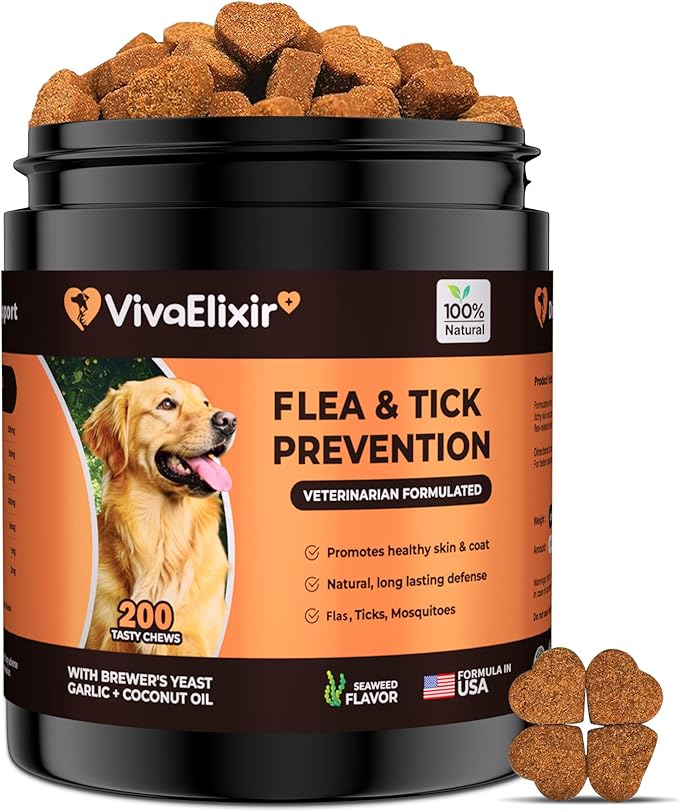 Flea and Tick Prevention for Dogs – 200 Soft Chews - Dog Flea and Tick Treatment & Oral Flea Pills – Skin & Coat Health - Made in USA - for Small, Medium, Large Dogs-Mewly Pet