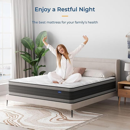 Vesgantti King Mattress, 10 Inch Hybrid King Size Mattress with Memory Foam and Individually Pocket Spring, Pressure Relief and Supportive, Medium Firm Feel, Mattress in a Box
