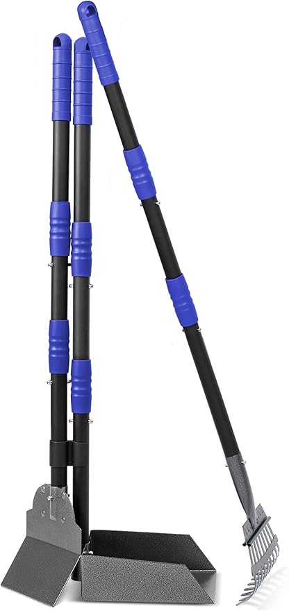 Heeyoo Dog Pooper Scooper, Dog Poop Tray and Rake Set, Pet Waste Removal Scoop with Long Adjustable Sectional Stainless Handles-Mewly Pet