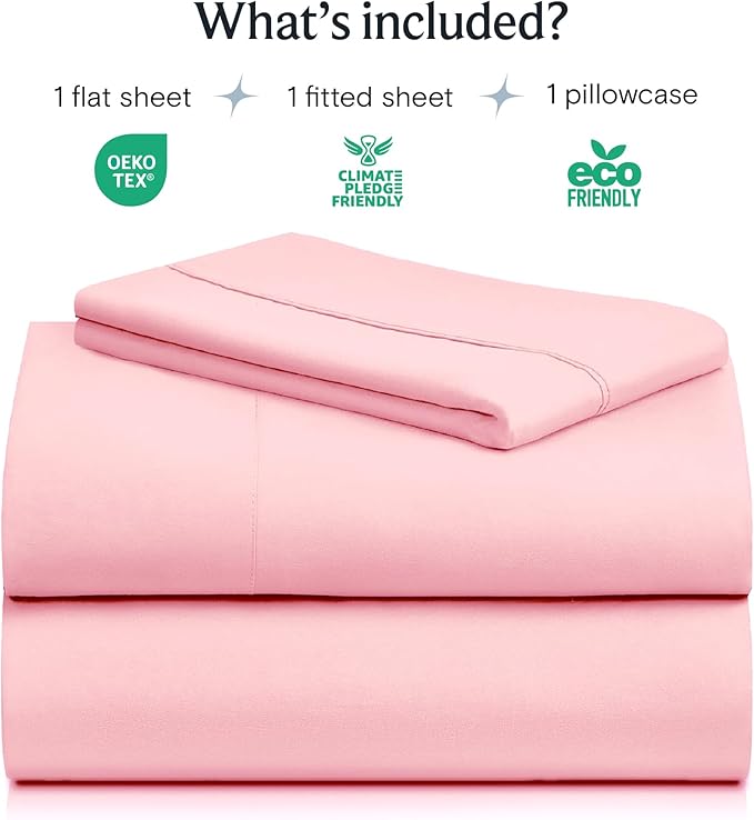 LuxClub 3 PC Sheet Set Bed Sheets Deep Pockets 16" Eco Friendly Wrinkle Free Cooling Machine Washable Hotel Bedding Silky Soft - Baby Pink Twin