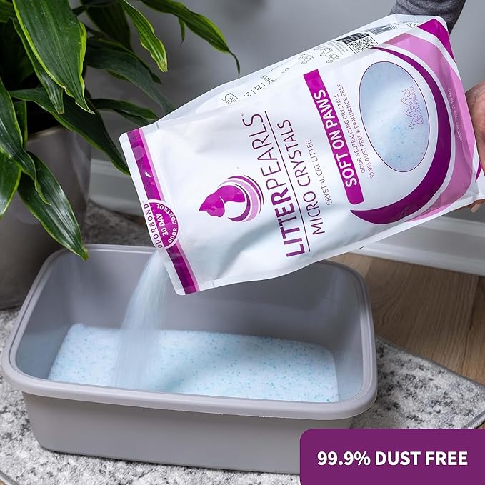 Litter Pearls Micro Crystals Unscented Non-Clumping Crystal Cat Litter with Odorbond, 10.5 Pounds-Mewly Pet