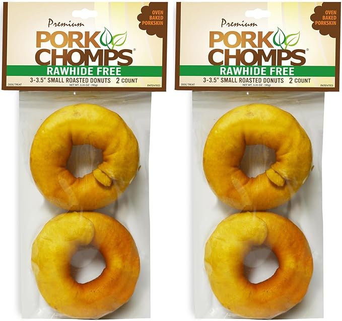 Pork Chomps Roasted Pork Skin Dog Chews, 3-inch Donuts, 2 Count (Pack of 2)-Mewly Pet