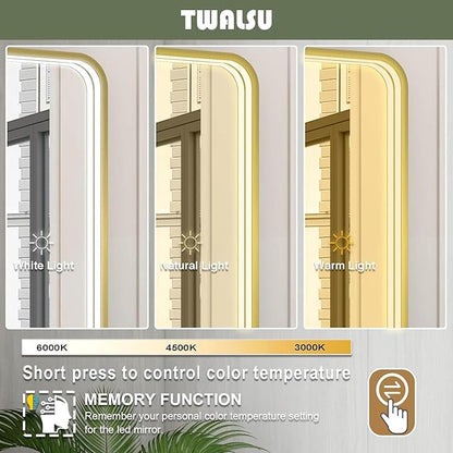 LED Bathroom Mirror with Lights, 20x28 Inch Brushed Gold Metal Frame LED Mirror for Bathroom, Stepless Dimmable 3 Colors Wall Mounted Lighted Bathroom Vanity Mirror, Anti-Fog, Memory