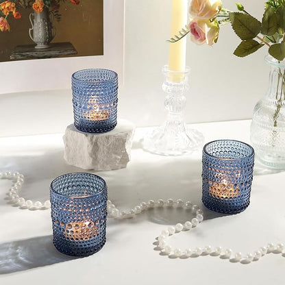 48 Pack Votive Candle Holders for Wedding, 2x2.5in Blue Vintage Glass Tea Light Candle Holders for Baby Shower, Tealight Candle Holder Decor for Home Table Centerpieces