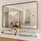 LOAAO 60X28 Inch Bathroom Mirror with Wood Grain Colored Metal Frame, Rounded Rectangle Metal Framed Bathroom Mirror, Anti-Rust, Hangs Horizontally or Vertically, Tempered Glass