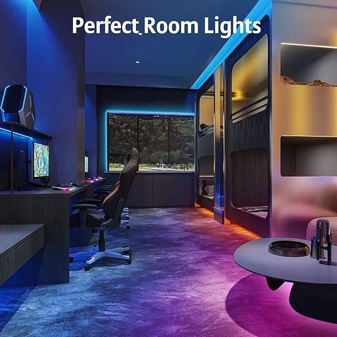 KEELIXIN LED Lights Music Sync RGB LED Strip Lights with APP & Remote Control (50ft)